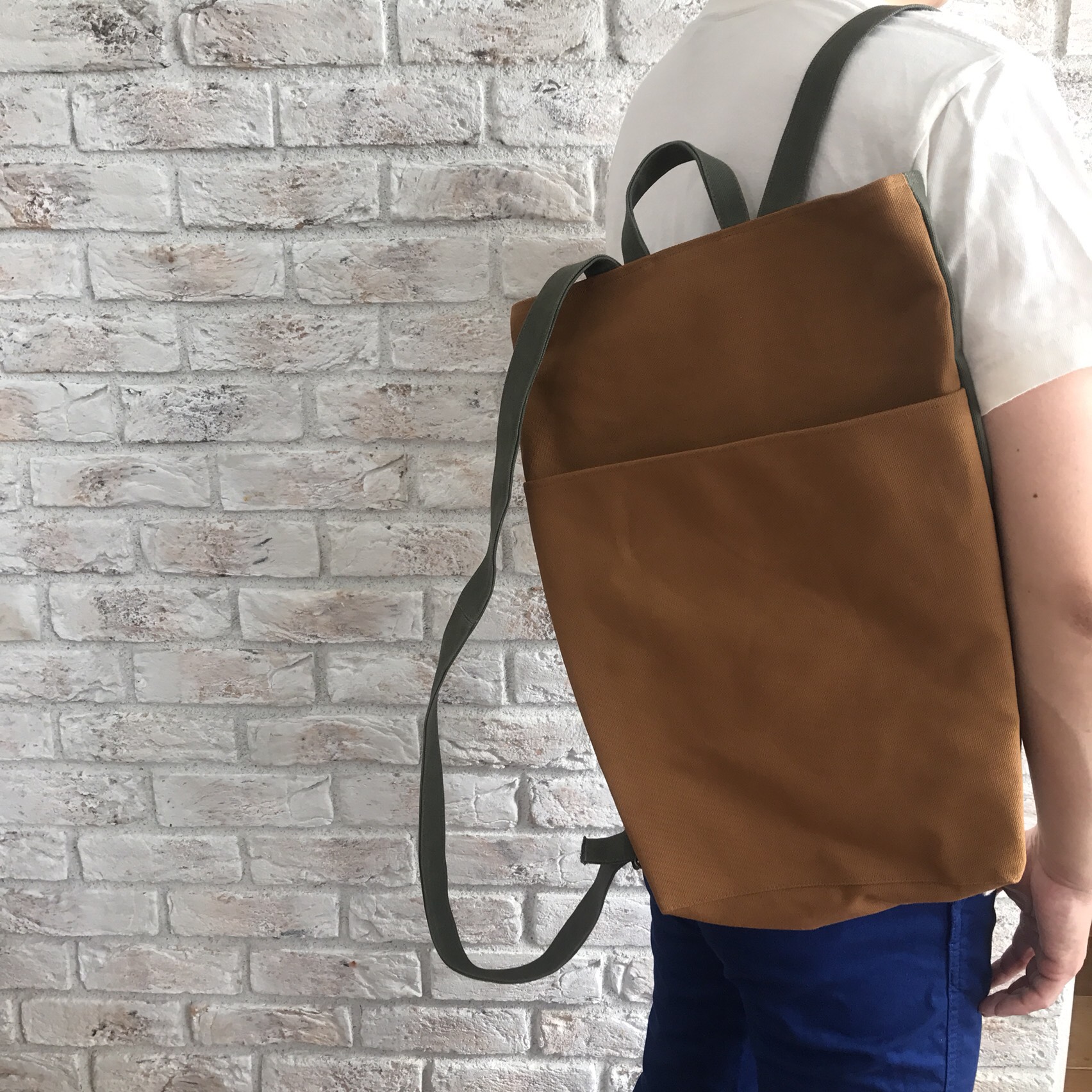 ［送料無料］8号帆布の秋色両面リュック サイズL カーキ×キャメル メンズリュック