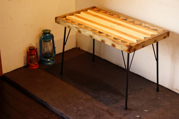 ウッドテーブル　アイアン脚　ネイティブ　チマヨ　サーフィン　アンティーク　ビンテージ　店舗什器 1枚目の画像