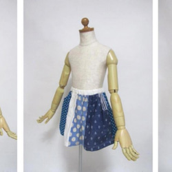 サイズ110 ギャザースカート 爽やかマリンブルー パッチワーク 2枚目の画像