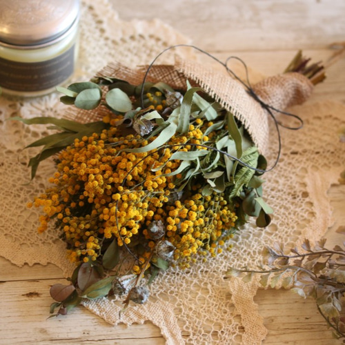 ドライフラワースワッグ ミモザリース