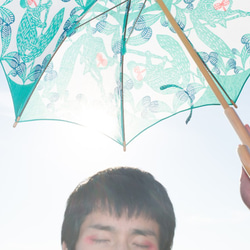 「受注制作」meme型染日傘　「キモカワ」シリーズ・アイアイ 2枚目の画像