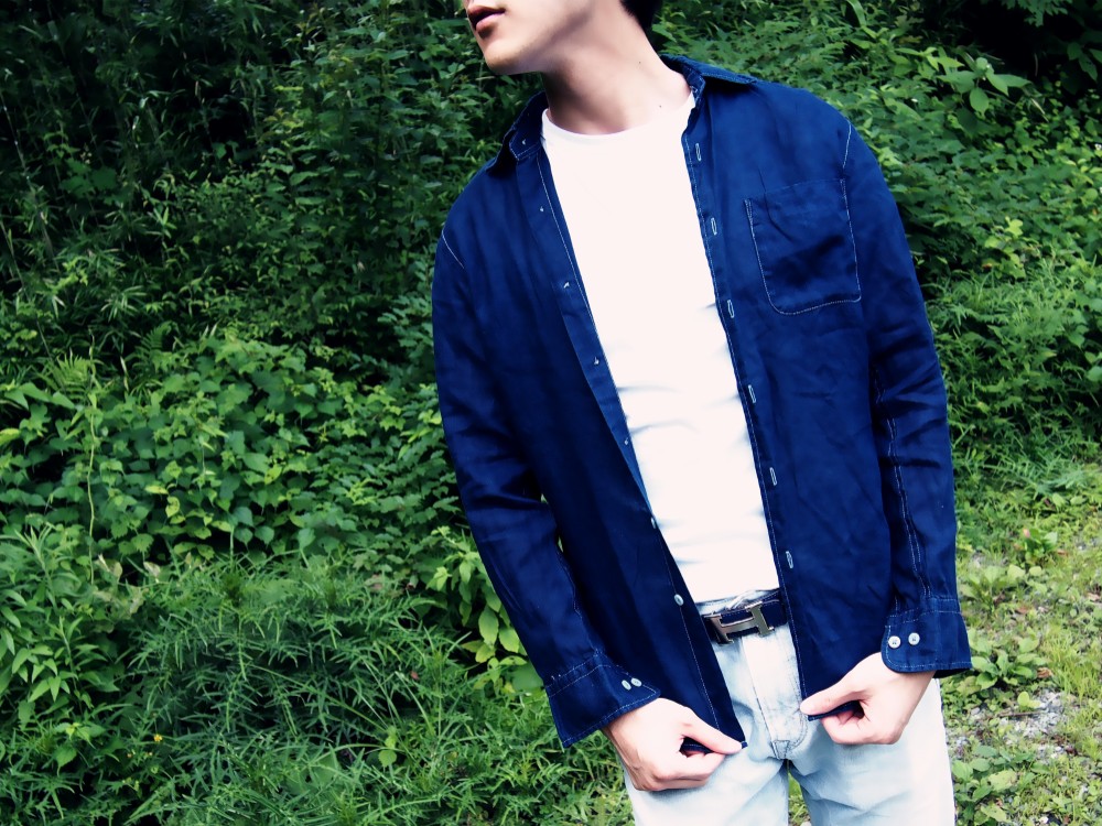 本藍染リネンシャツ・濃 11,628円