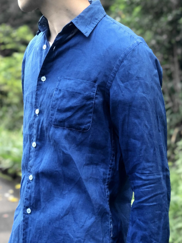 本藍染リネンシャツ・並 2枚目の画像