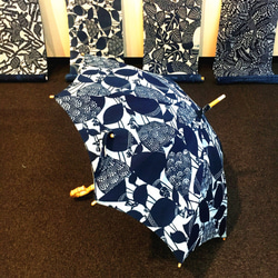 藍型染日傘　お守りシリーズ・ホロホロ鳥 2枚目の画像