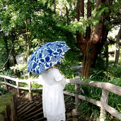 藍型染日傘　お守りシリーズ・ホロホロ鳥 4枚目の画像