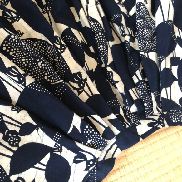 meme型染め　藍染スカート・ホロホロ鳥 