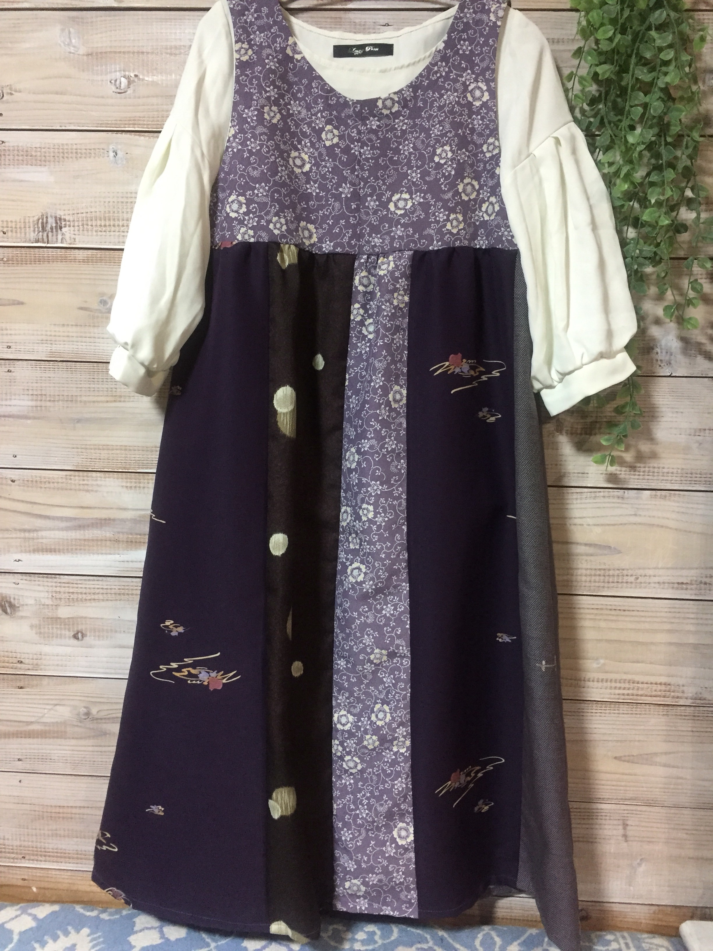 着物リメイクパッチ切り替えワンピース