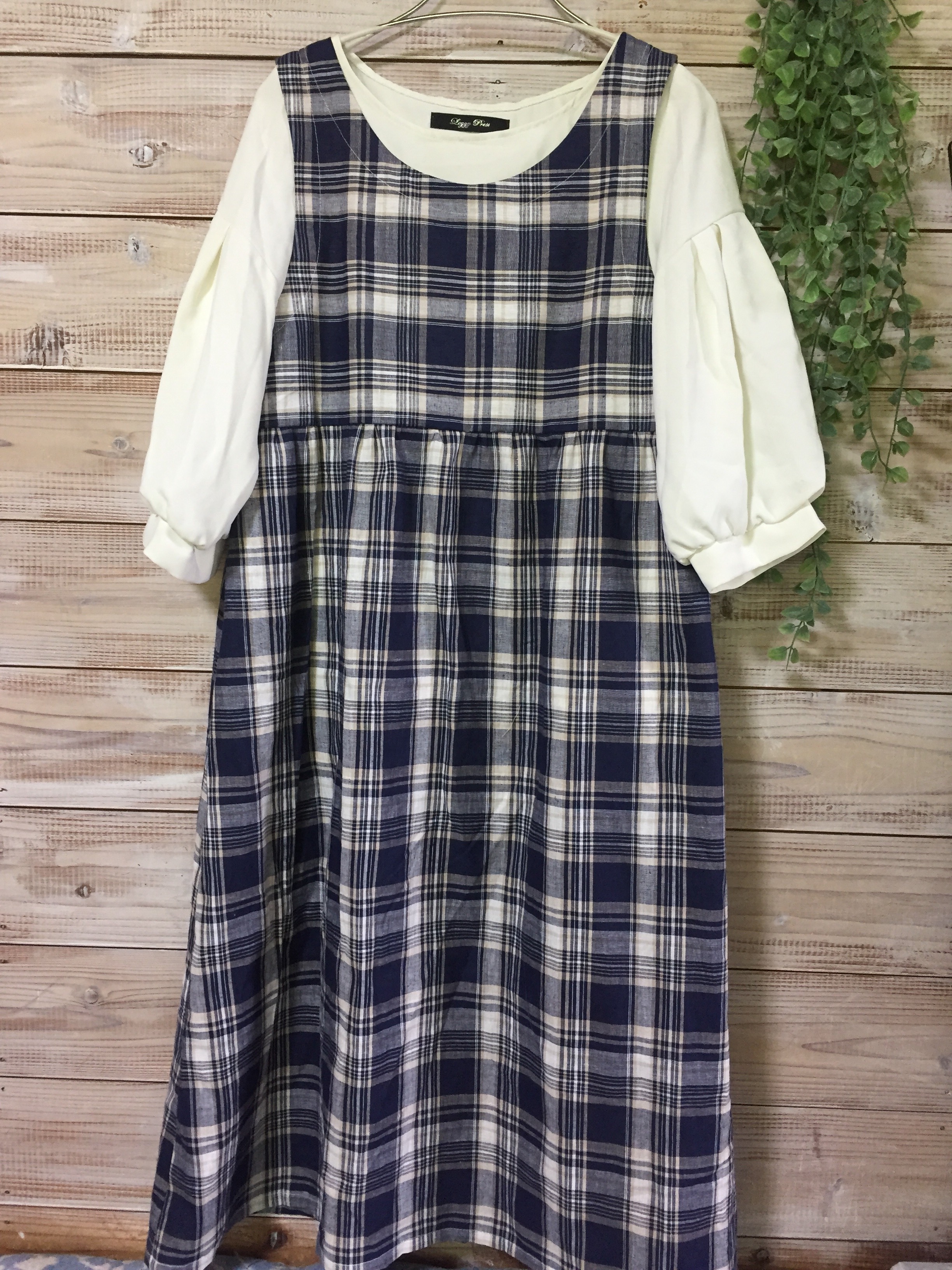 チェック柄切り替えワンピース