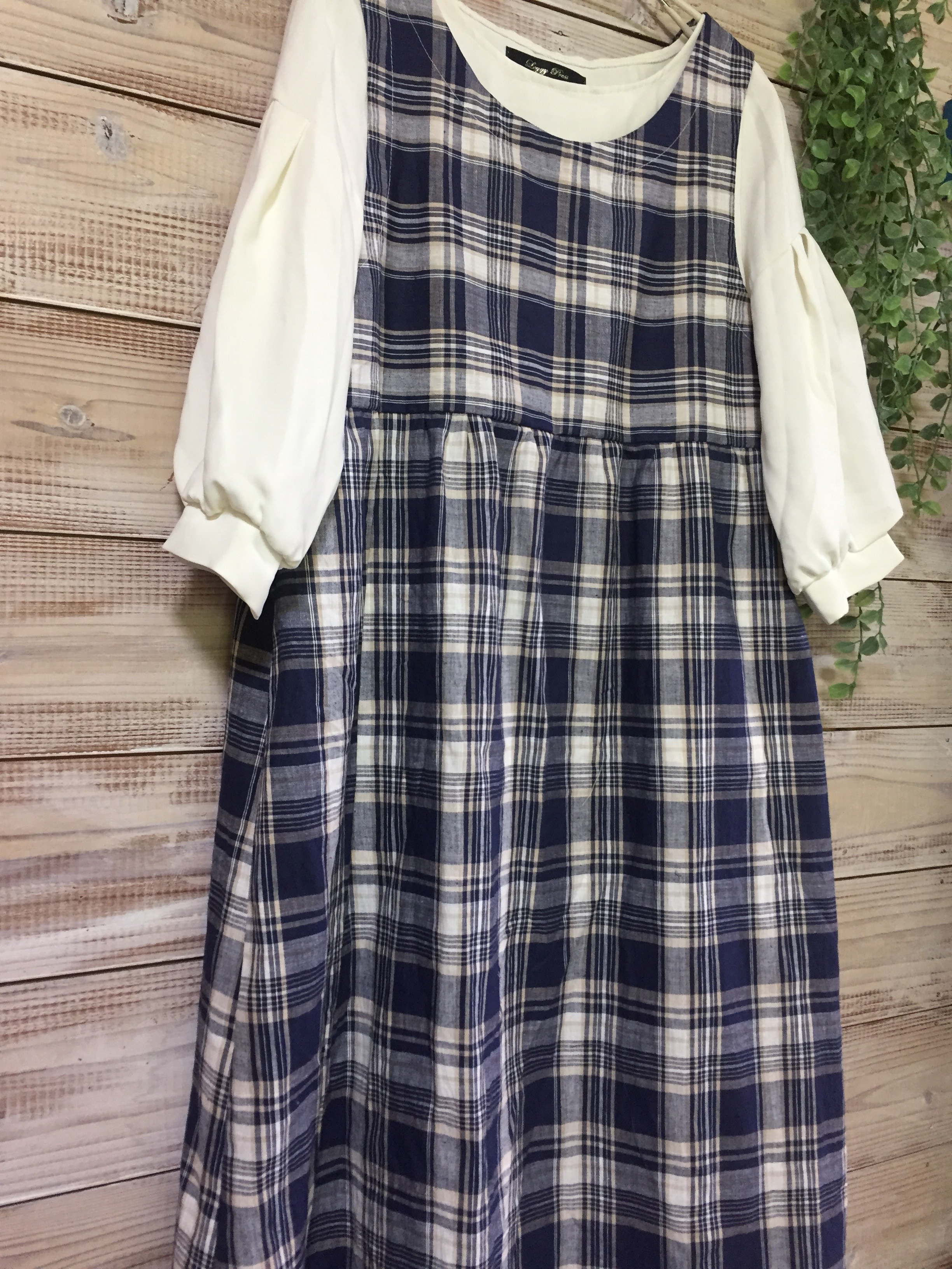 チェック柄切り替えワンピース