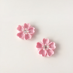 【凛】一輪桜のお花見ピアス つまみ細工 3枚目の画像