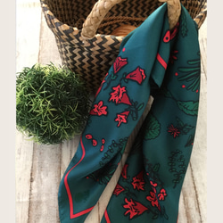 Flowers シルクスカーフ ~深緑~ 2枚目の画像