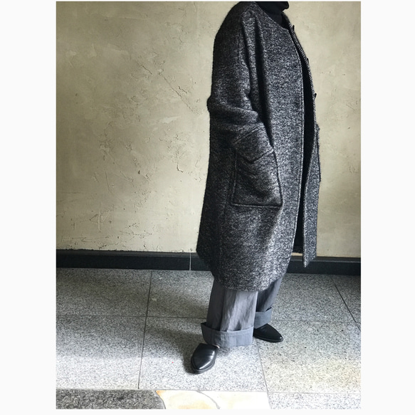 ロングコート　イタリヤ製のWOOLの生地を使用　シャギーなモヘヤツイードジャケット　ゆったり　ワイドサイズ 1枚目の画像