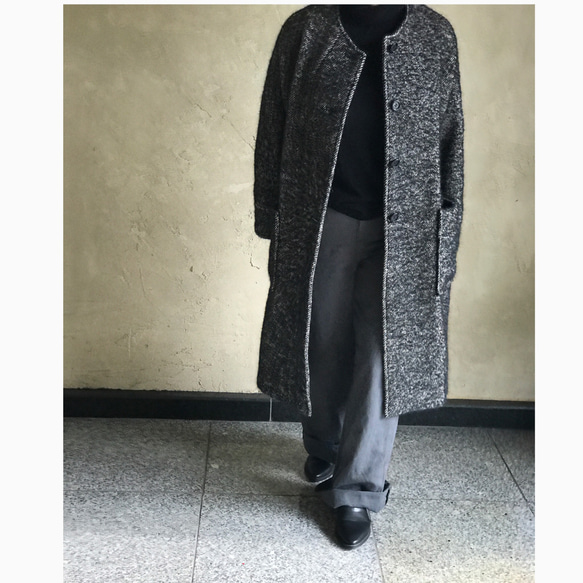 ロングコート　イタリヤ製のWOOLの生地を使用　シャギーなモヘヤツイードジャケット　ゆったり　ワイドサイズ 2枚目の画像
