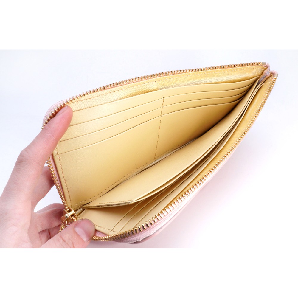 薄型軽量！桃なL字ファスナー長財布（牛革製）