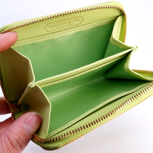 MELON & CO. 本革ミニ財布 緑 クラウンメロンなラウンド