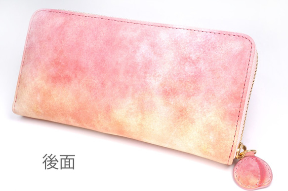 桃なラウンドファスナー長財布（牛革製） 3枚目の画像