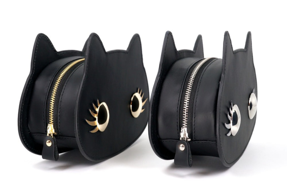 【30％OFF】猫連合メイクポーチ・牛革製【SALE】 4枚目の画像