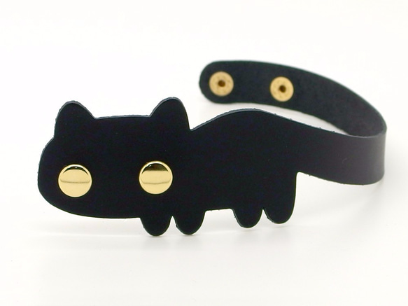 貓咪型手環｜黑貓咪（牛皮製） 第1張的照片