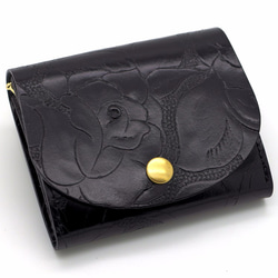 身軽にキメたい時のコンパクト財布｜ぷっくり型・レトロな黒薔薇レザー 2枚目の画像