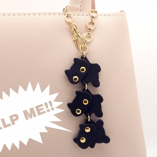 危機一髪！猫連合レスキューバッグチャーム／黒猫・金目（牛革製