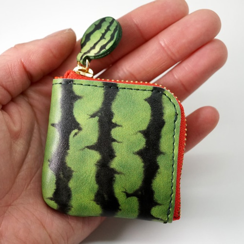 ミニチュアL字ファスナー小銭入れ／スイカ（牛革製） 小銭入れ・コイン