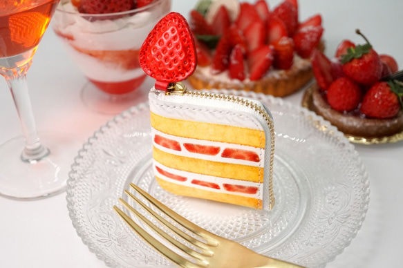 ミニチュアL字ファスナー小銭入れ／ショートケーキ（牛革製） 1枚目の画像