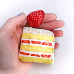 ミニチュアL字ファスナー小銭入れ／ショートケーキ（牛革製） 2枚目の画像