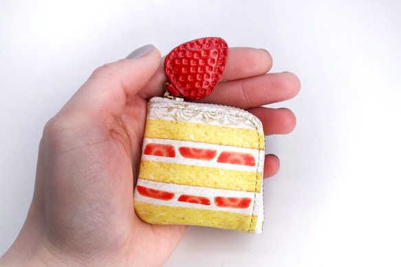 ミニチュアL字ファスナー小銭入れ／ショートケーキ（牛革製） 2枚目の画像