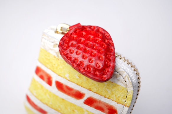 ミニチュアL字ファスナー小銭入れ／ショートケーキ（牛革製） 3枚目の画像