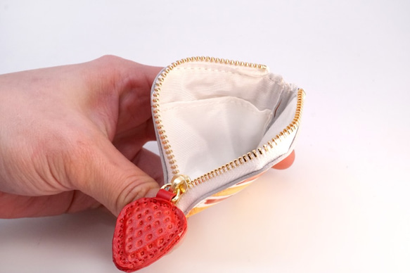 ミニチュアL字ファスナー小銭入れ／ショートケーキ（牛革製） 5枚目の画像