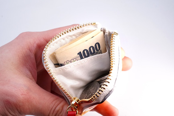 ミニチュアL字ファスナー小銭入れ／ショートケーキ（牛革製） 6枚目の画像