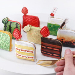 ミニチュアL字ファスナー小銭入れ／ショートケーキ（牛革製） 7枚目の画像