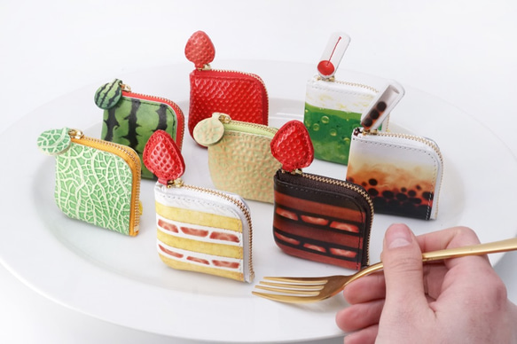 ミニチュアL字ファスナー小銭入れ／ショートケーキ（牛革製） 7枚目の画像