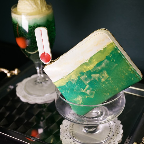 セール】薄型！クリームソーダなL字ファスナーミニ財布（牛革製