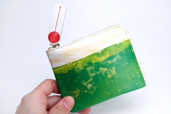 【セール】薄型！クリームソーダなL字ファスナーミニ財布（牛革製） 2枚目の画像