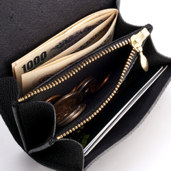 身軽にキメたい時のコンパクト財布｜ぷっくり型／パーティーレザー・ブラック（本革製） 5枚目の画像