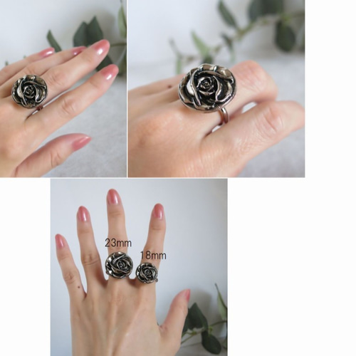 ＊薔薇ボタン　リング＊ 23mm】シックなアンティークローズヴィンテージボタン ボタンリング