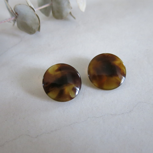 20mm】べっ甲 シンプルな一粒ボタンピアス/イヤリング ヴィンテージ 