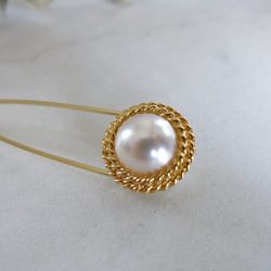 真珠のような美しさ　一粒パールストールピン　かぶとピン　パールブローチ　ヴィンテージボタン 5枚目の画像
