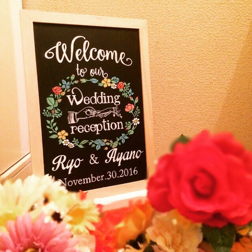 ♡ウェルカムボード♡ ウェルカムボード♡名前・日付入り出来ます✩*黒板 A4 ウェルカム