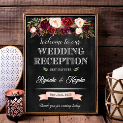 最短3日以内に発送可】黒板風エレガント水彩花ウェルカムボード結婚式