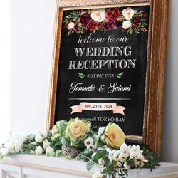 【最短3日以内に発送可】黒板風エレガント水彩花ウェルカムボード結婚式 4枚目の画像