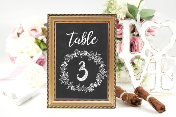 【5枚セット】Chalkboard風　テーブルナンバー　結婚式 5枚目の画像