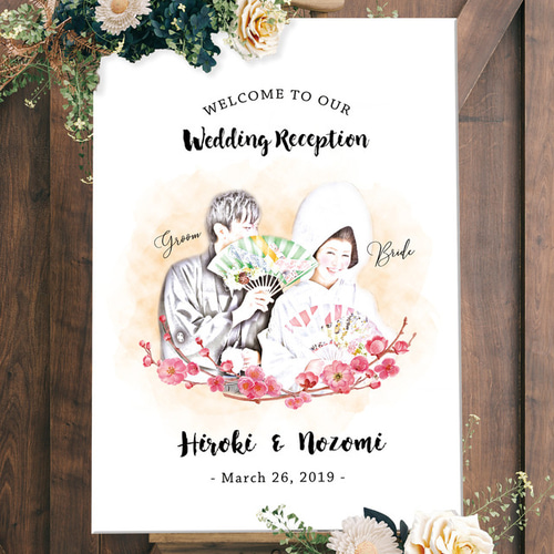 和風】水彩似顔絵風ウェルカムボード 桜 ウェルカムボード Marrow 通販