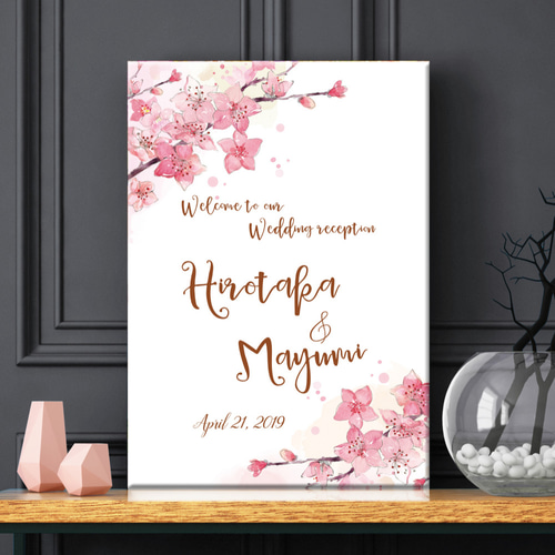 手描きアートウェルカムボード(桜・富嶽＆風雷神・チューリップ