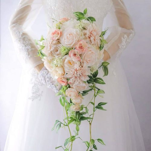 キャスケードブーケ ウェディングブーケ 造花ブーケ 前撮り