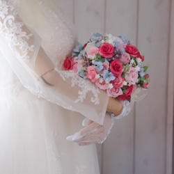 即納 スィートピンクブーケ 造花ブーケ バラブーケ 結婚式  ウェディングブーケ 前撮り フォト婚 ナチュラルブーケ 3枚目の画像