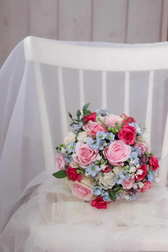 即納 スィートピンクブーケ 造花ブーケ バラブーケ 結婚式  ウェディングブーケ 前撮り フォト婚 ナチュラルブーケ 5枚目の画像
