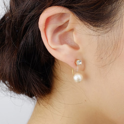 <p_7>小巧的方形施華洛世奇與棉珍珠耳扣的耳環◇白水晶 第6張的照片