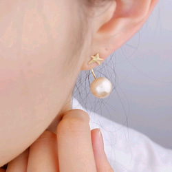 2WAY☆不規則扁平星星的漂浮棉珍珠耳環托 耳環(雙耳用) 第4張的照片